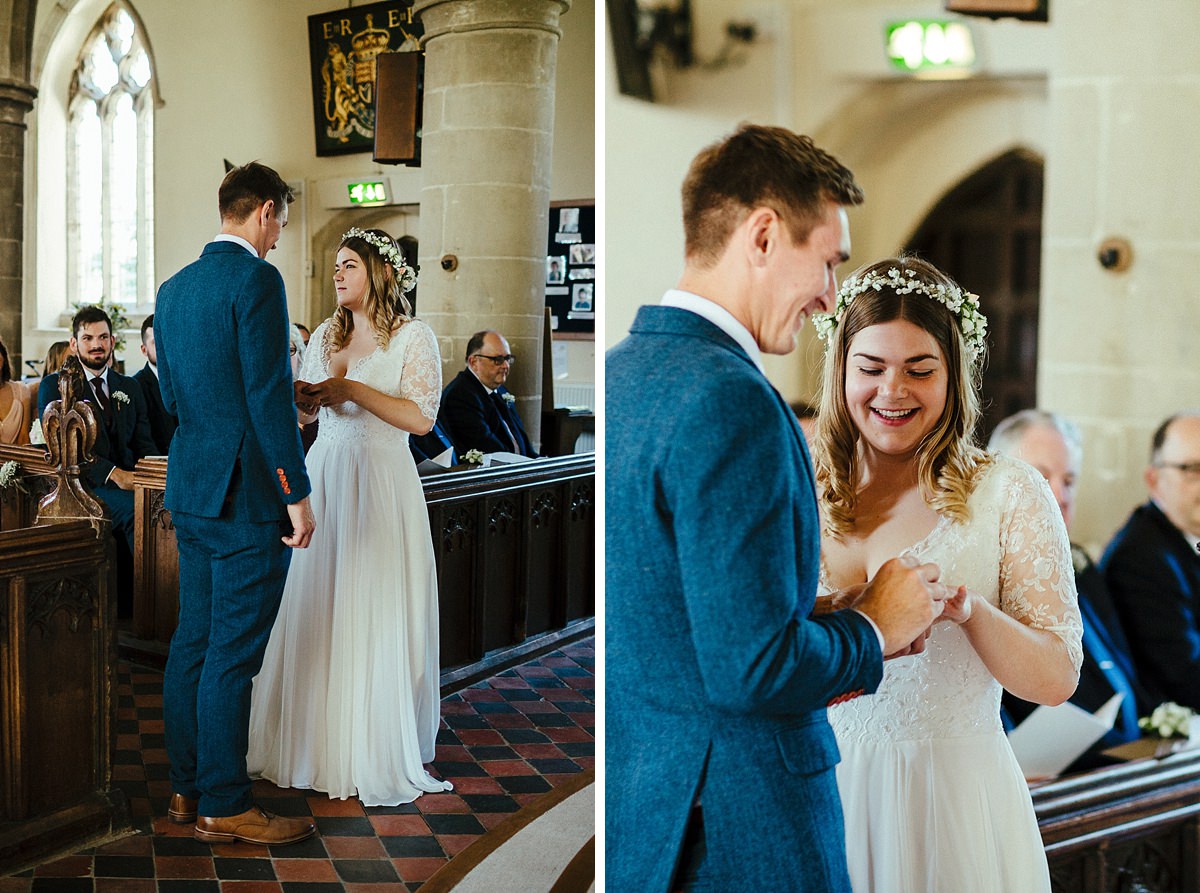 Exchange of wedding rings at St Mary's church Haddenham