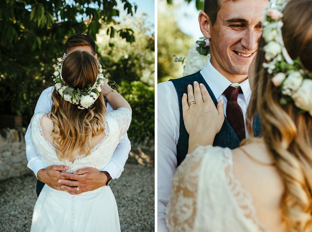 Beautiful white lace wedding dress details