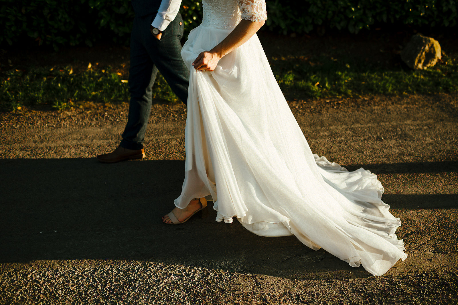 Floaty white full length wedding dress