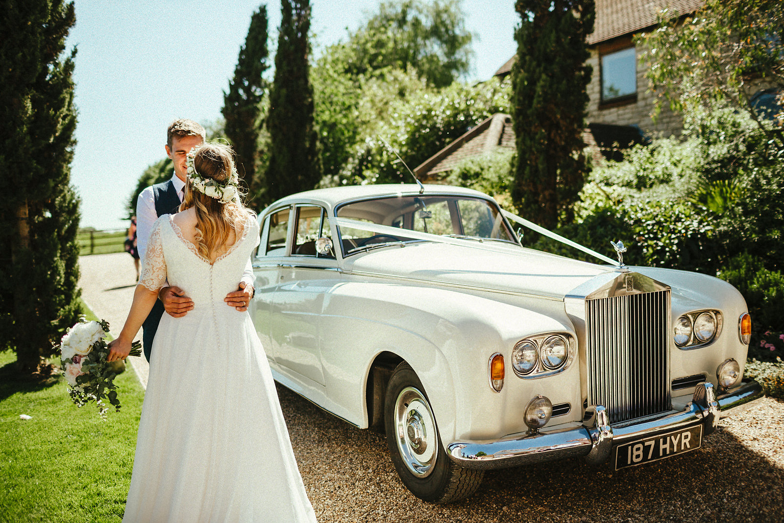 Bride & Groom arrived Notley Tythe Barn