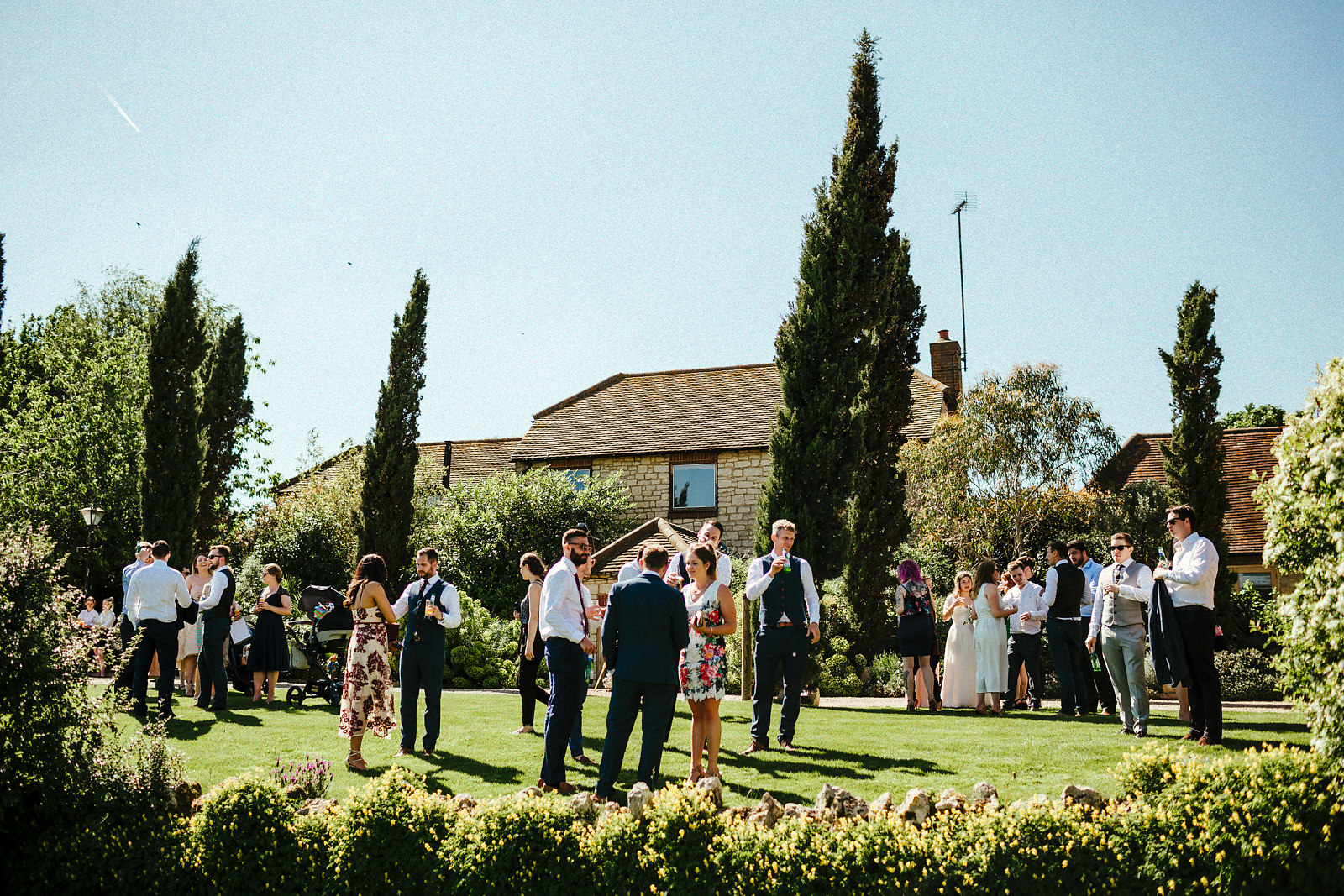 Guest mingling outside Notley Tythe Barn