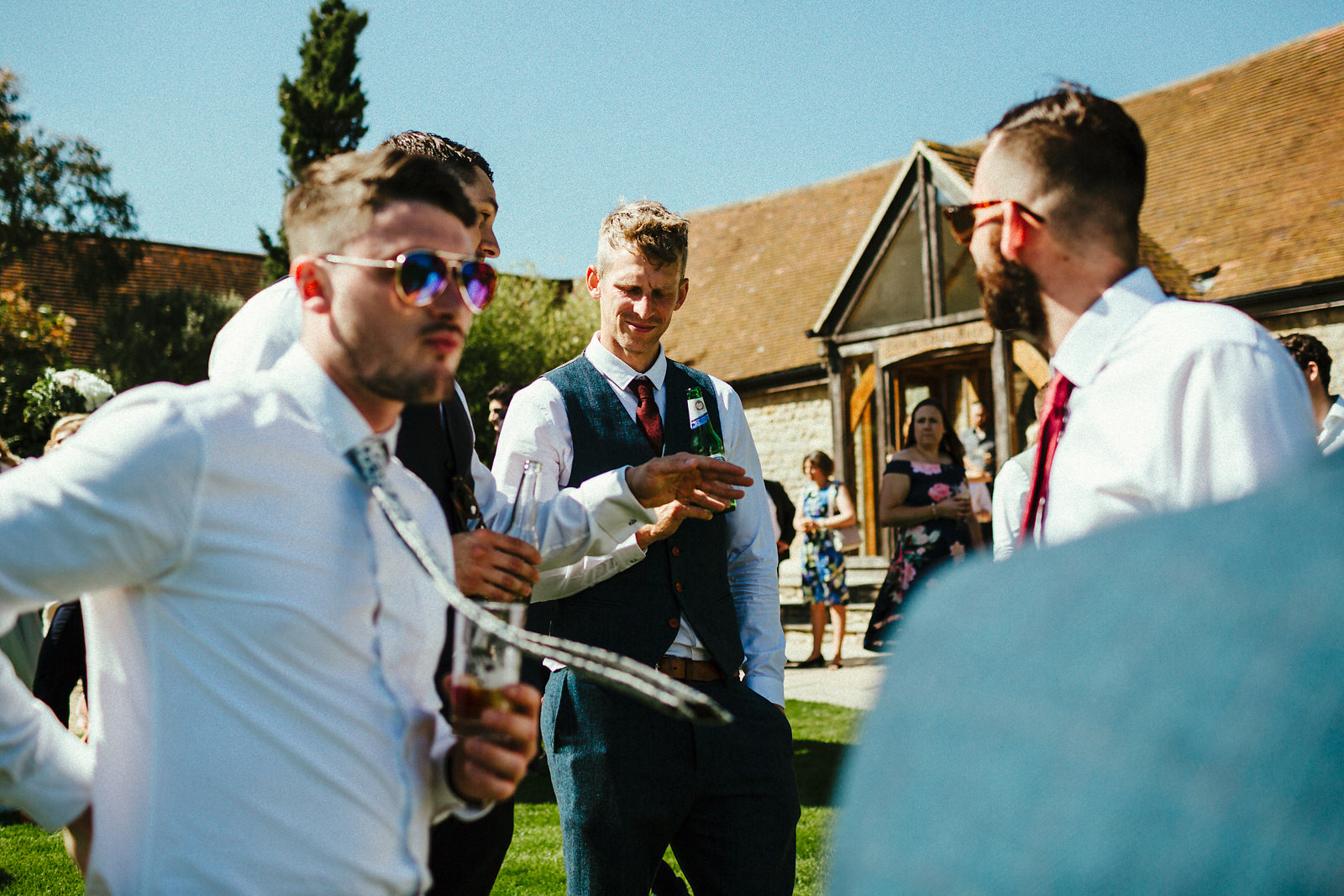 Guest mingling outside Notley Tythe Barn