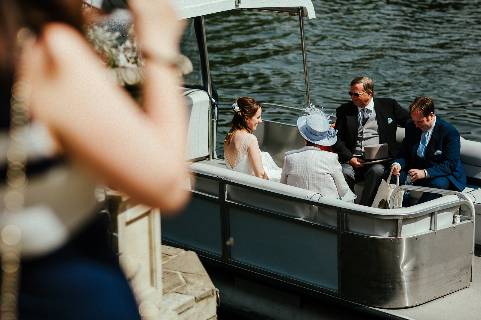 Bride arriving at Ravens Ait Surbiton