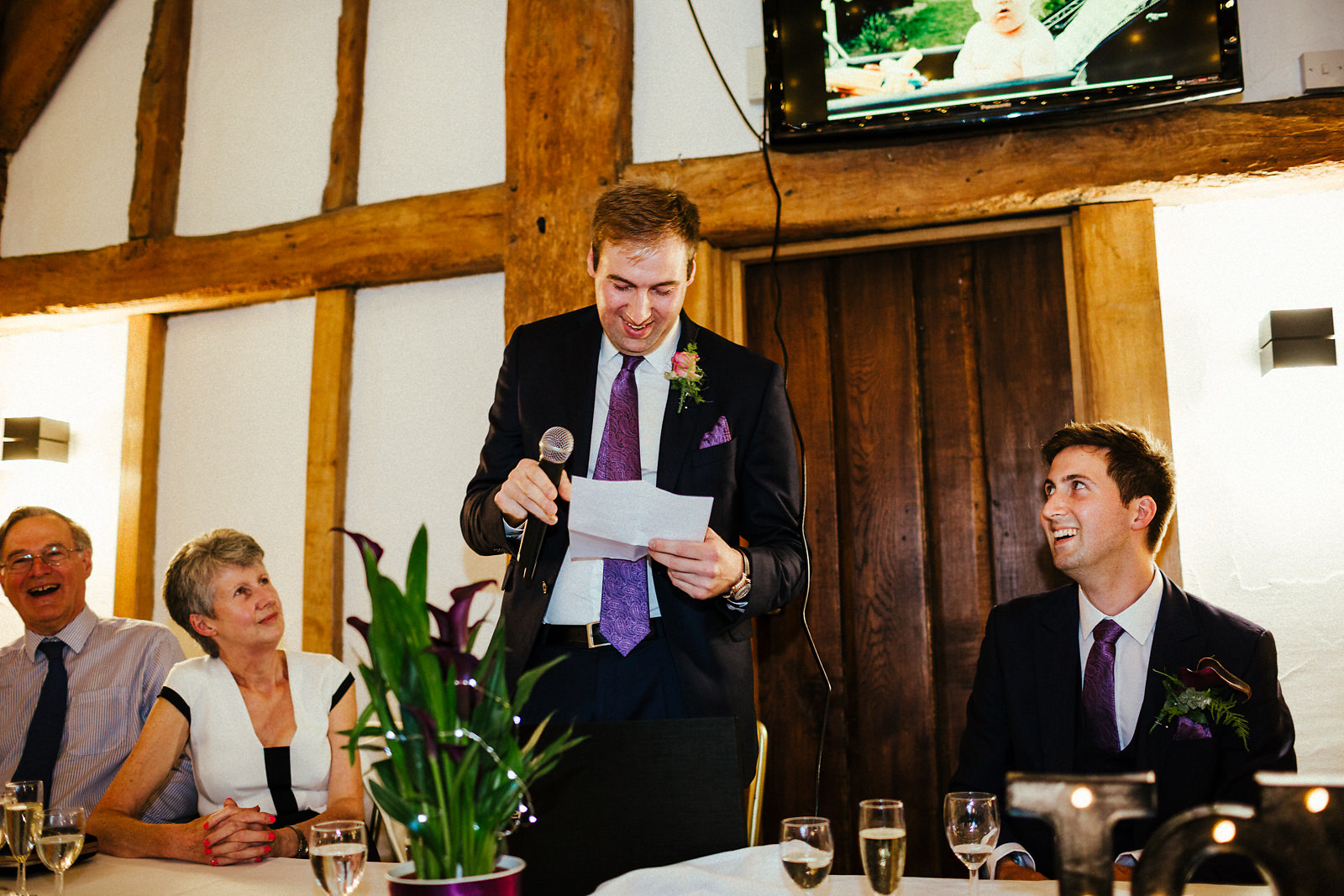 Fun wedding speeches at the Tudor Barn in Burnham